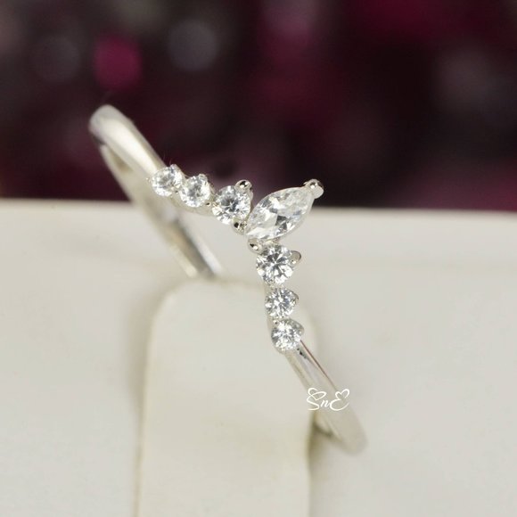 Round Marquis Diamond Enhancer Guard Ring Solid 925 Crown Wedding Band - Picture 1 of 2